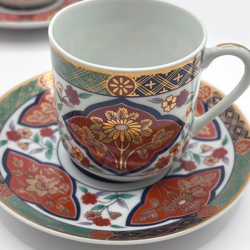 Set of 6 Tea Cup and Saucer Lithopane Japan Bone China Gold Trim Vintage